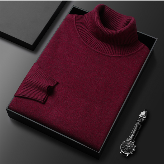Mann entspannt im gemütlichen Herren Winter Rollkragenpullover. Langarmpullover für Freizeit & Komfort.