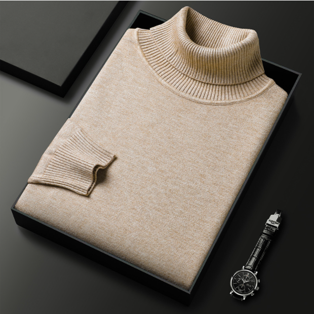 Komfortabler Rollkragen dieses eleganten Herren Winterpullovers. Langärmliges Oberteil für kalte Tage.