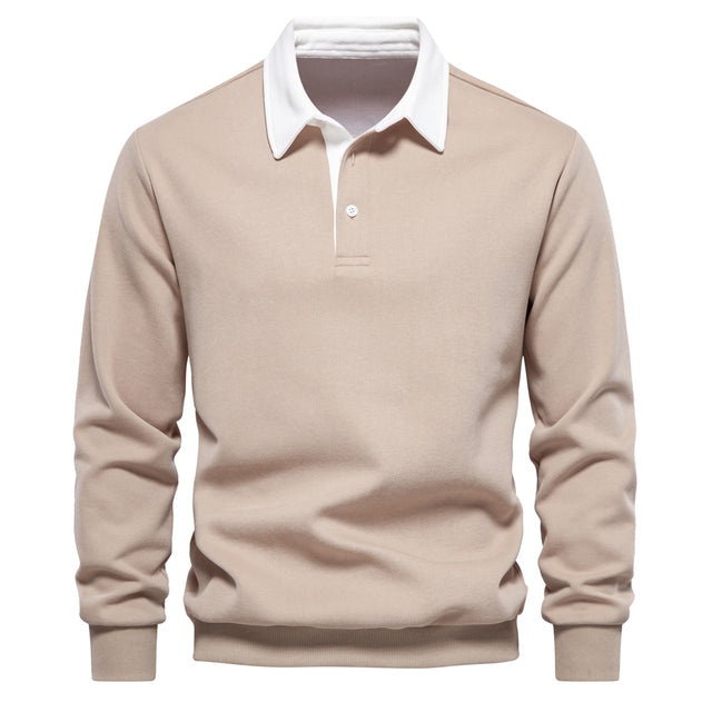 Klassischer Herren Langarm Polo Pullover in Unifarbe, komfortable & stilvolle Wintermode.