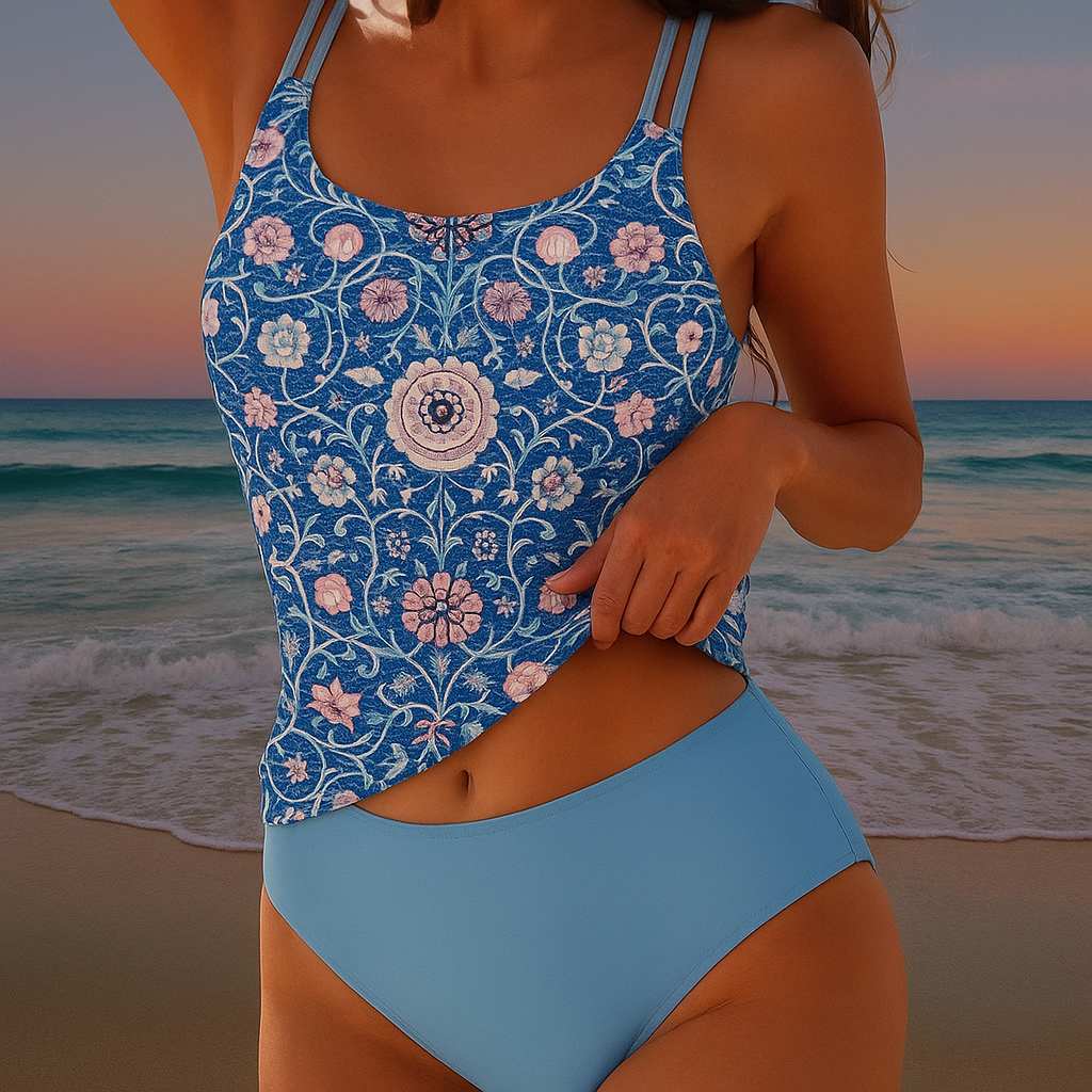 Modischer Damen Strandbikini. Bügelloser, gepolsterter Zweiteiler mit verstellbaren Trägern. Perfekt für den Sommer.