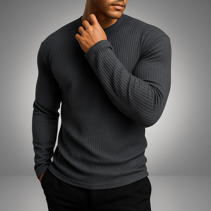 Moderner Herren Langarmpullover im Rippstrick-Design, Slim Fit. Ein elegantes Oberteil für stilvolle Herrenmode.