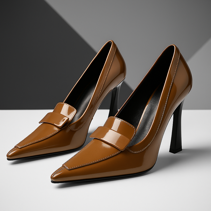 Stilvolle glänzende High Heels Pumps für Damen. Spitz zulaufender Klassiker als Abendschuh oder Büroschuh.