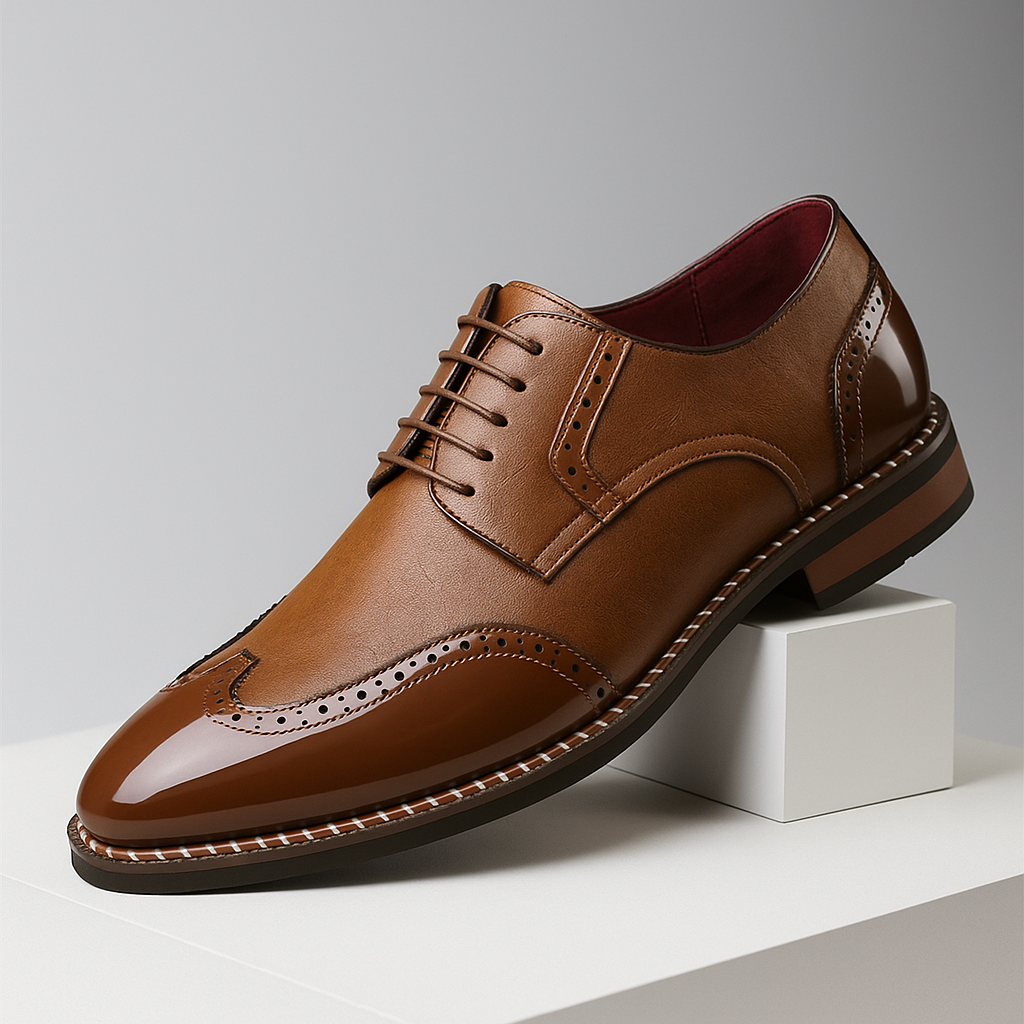 Eleganter Herren Brogue Wingtip Halbschuh in Schwarz, perfekt für formelle Anlässe und Business-Outfits.
