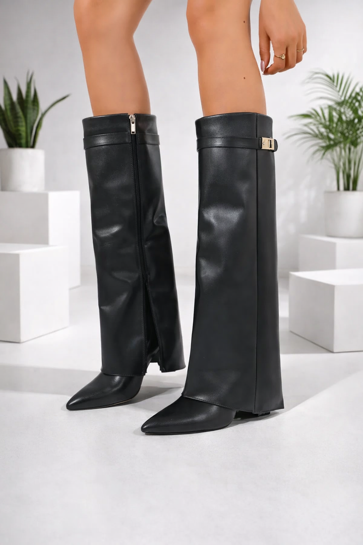 Bequeme schwarze Damenstiefel, kniehoch & rutschfest, ideal für jeden Anlass.