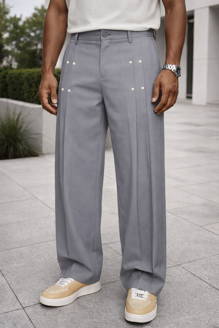 Graue Herren Stoffhose elegant & bequem für Business & Freizeit. Atmungsaktive Businesshose mit elastischem Bund.