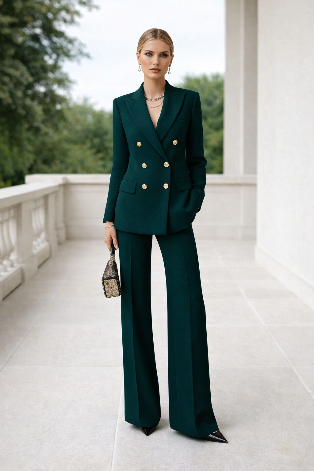 Zeitloser Damen Business Zweiteiler. Schicker Blazer und bequeme Hose für einen souveränen Auftritt im Büro.