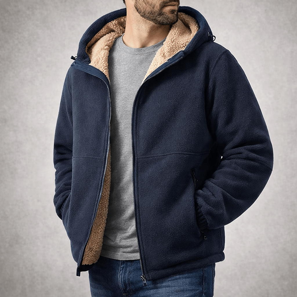 Casual Herren Winterjacke aus Fleece, warm, mit Kapuze, für täglichen Gebrauch.