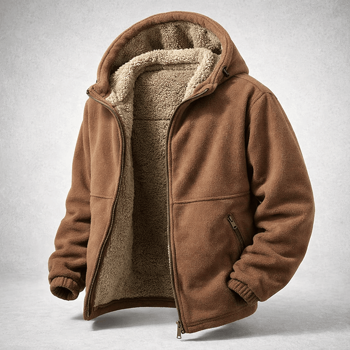 Stylische Herren Kapuzen-Fleecejacke, warm, kälteschutz, für den Winter.