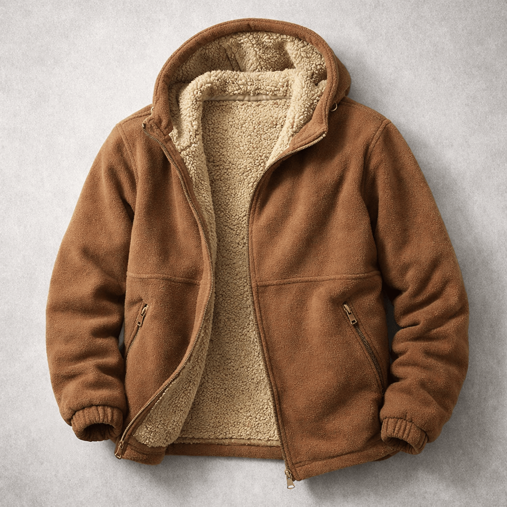 Warme Herren Outdoorjacke aus Fleece, mit Kapuze, für kalte Wintertage.