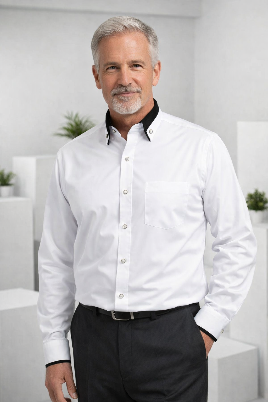 Modernes Herren Langarmhemd, schlanker Schnitt. Ein klassisches Basic, ideal für Business und täglichen Gebrauch.