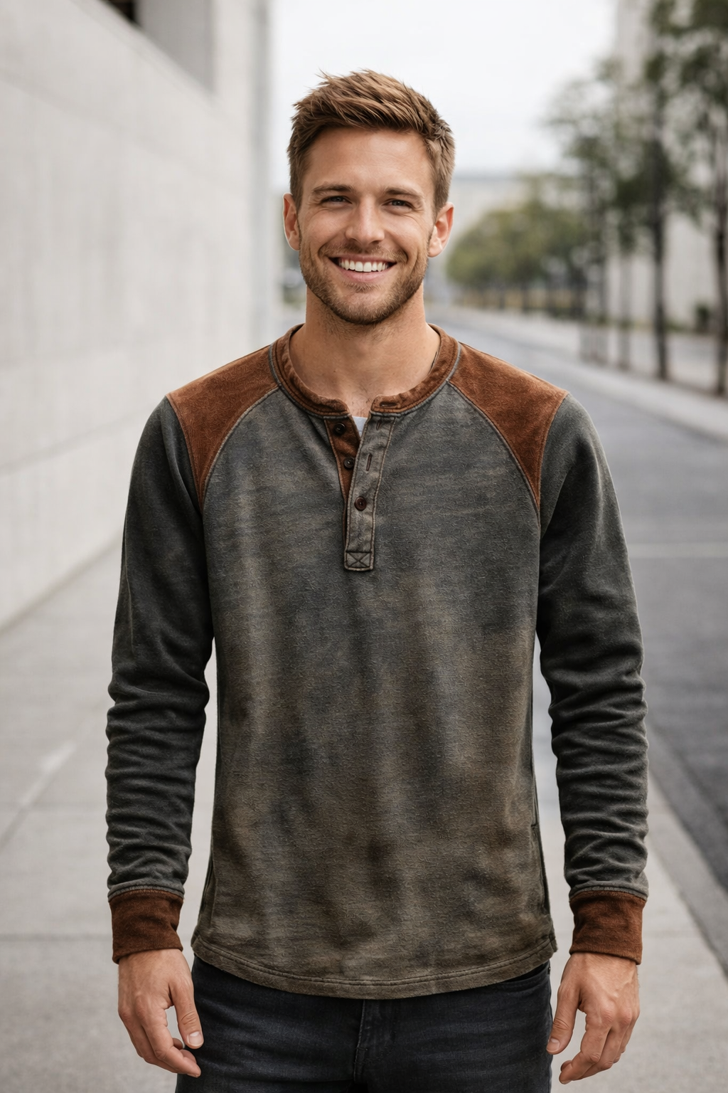 Vielseitiges graues Herren Langarmshirt im Regular Fit, ideal kombinierbar für Freizeit & Alltag.