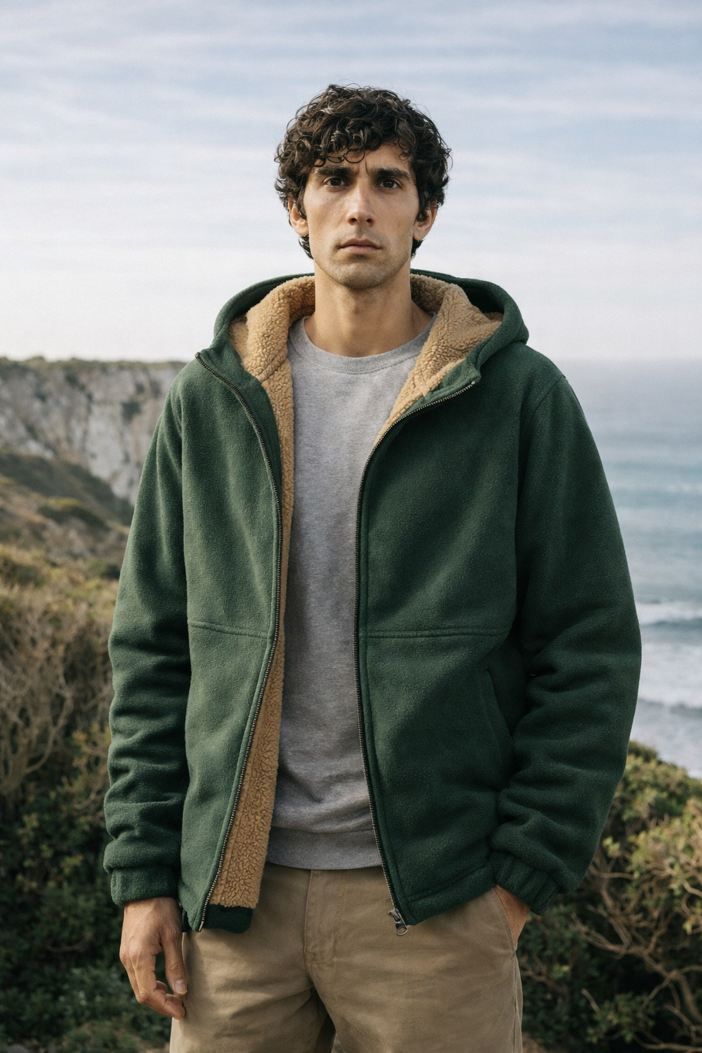 Warme Herren Fleece-Winterjacke mit Kapuze, ideal für Outdoor & Freizeit.