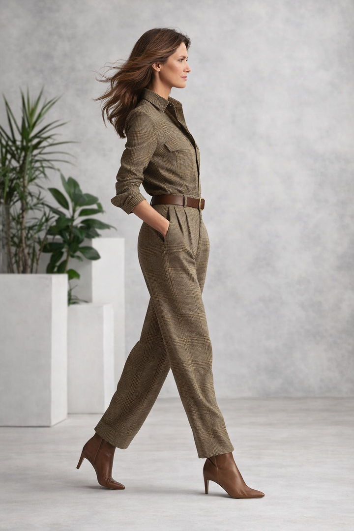 Modischer Damen Overall in Army Grün mit praktischen Taschen und dekorativen Knöpfen, ideal als Sommer- oder Freizeit Jumpsuit.