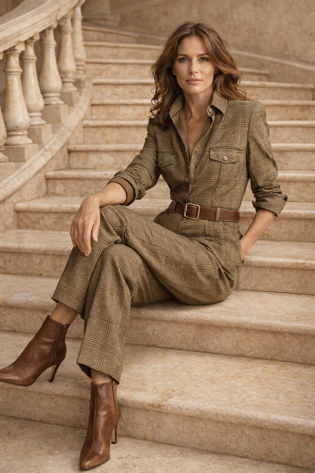 Taillierter Damen Jumpsuit in Army Grün mit V-Ausschnitt, Knöpfen und seitlichen Taschen, eleganter Freizeit-Overall für Frauen.