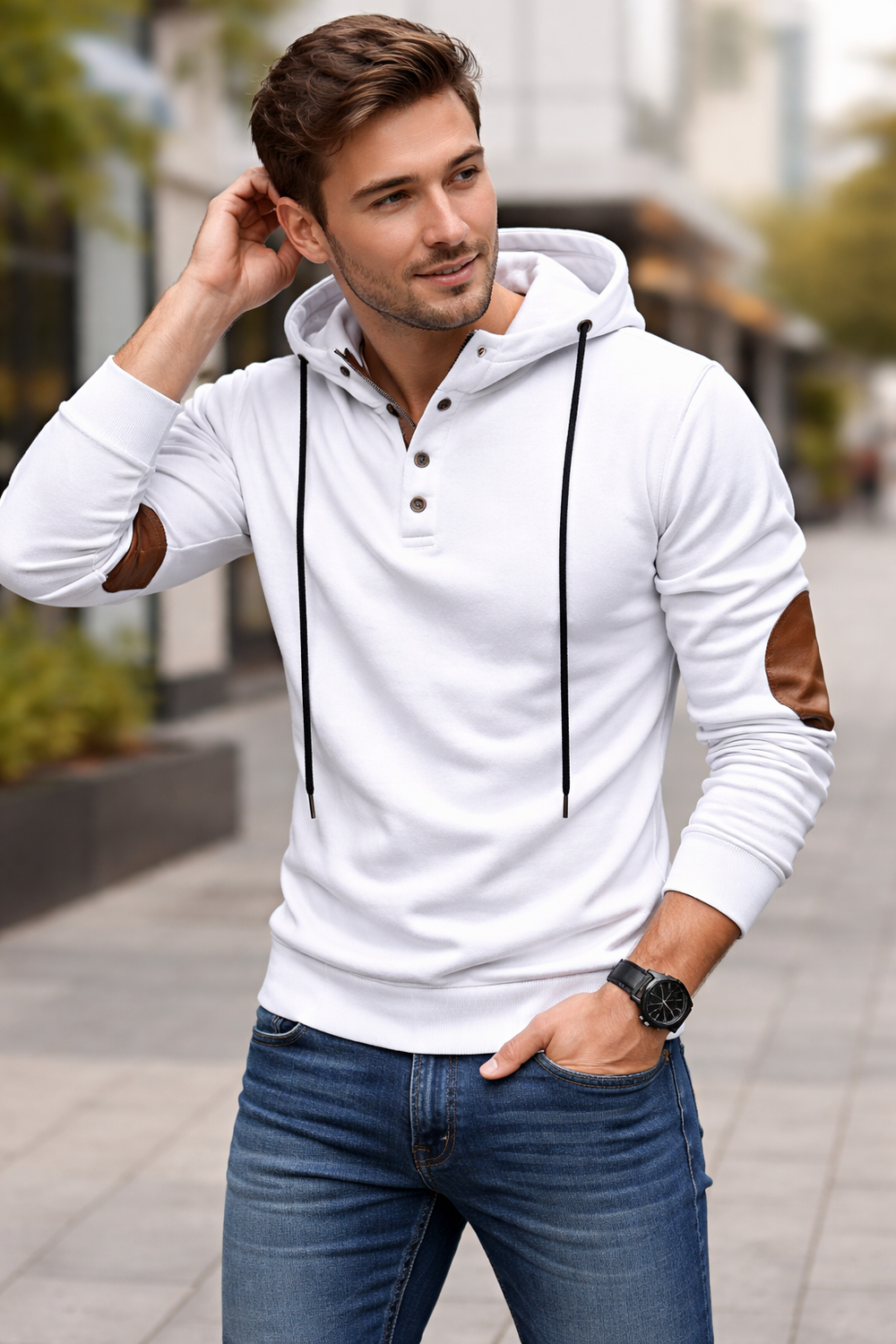 Bequemer Herren Kapuzenpullover. Casual Langarmshirt für Männer, ideal für entspannte Herbst- und Wintertage.
