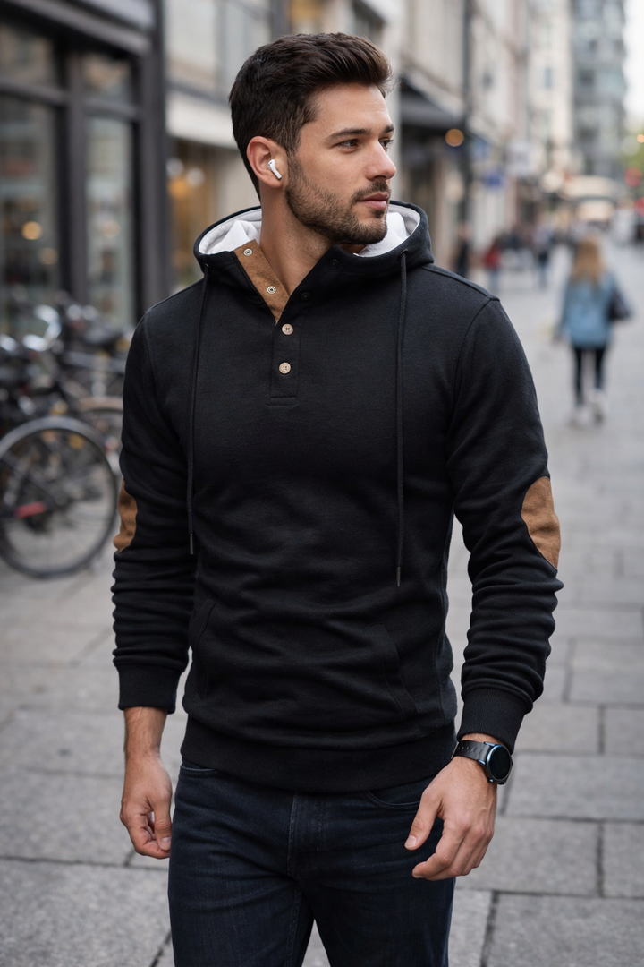 Moderner Herren Kapuzenpullover. Angesagtes Langarmshirt für Männer, stilvoll und warm, optimal für Casual-Looks.