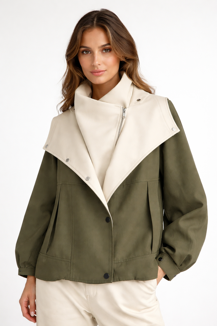 Winddichte Damen Herbstjacke, schwarzes Design mit durchgehendem Reißverschluss.