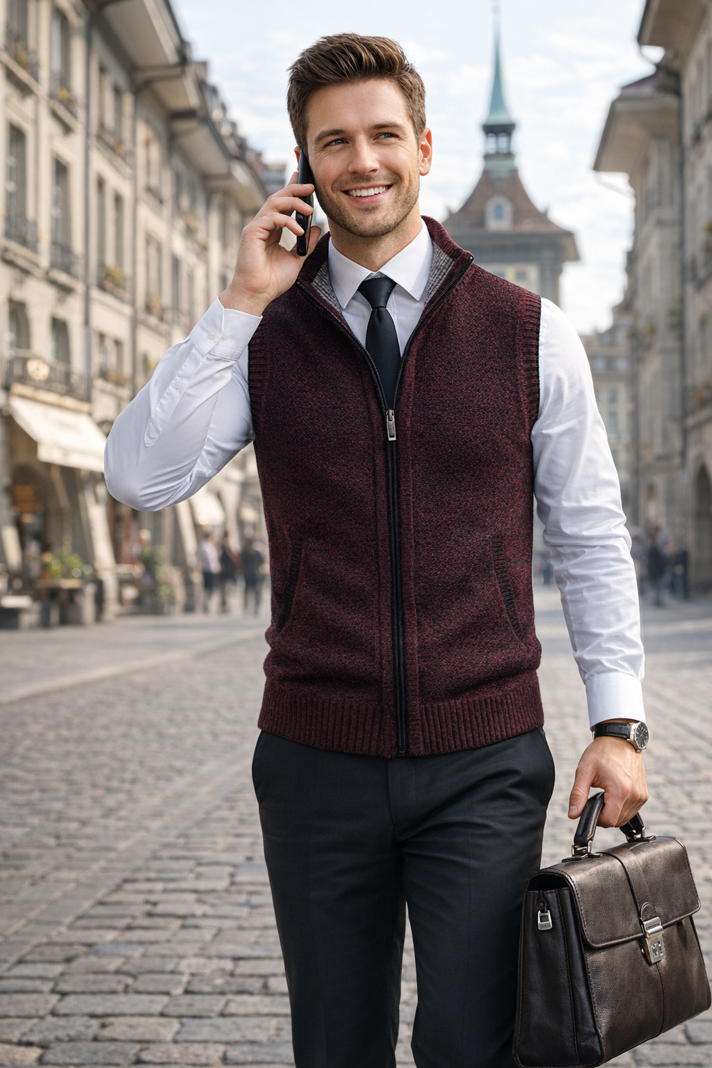 Vielseitige Herrenweste mit Reißverschluss, ideal für elegante und legere Outfits.