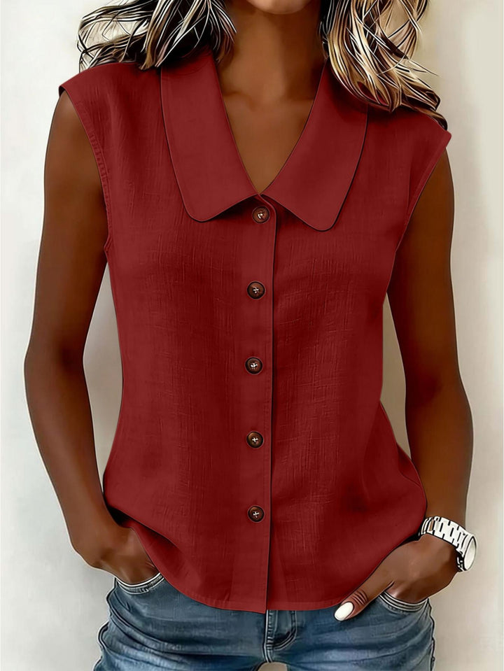 Elegantes Damen Blusentop mit Kragen, ärmellos, ideal für Büro oder schicke Anlässe.