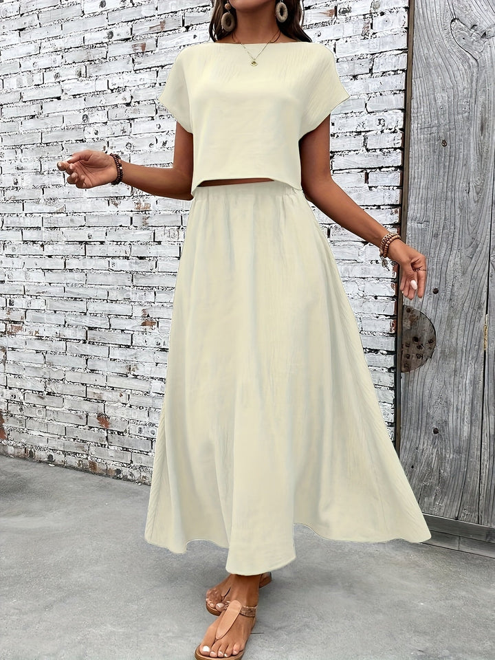 Vielseitiges Damen Zweiteiler Set: Croptop & Maxirock. Perfekt für Sommer-Partys, Urlaub oder elegante Freizeit.