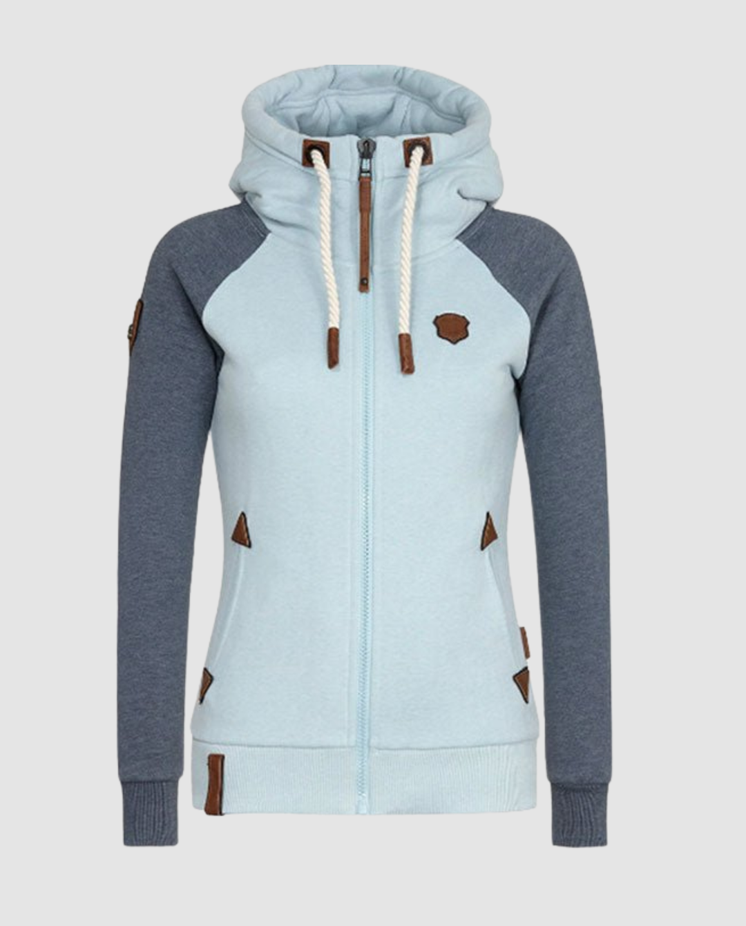 Damen zweifarbige Freizeit Kapuzen-Sweatjacke mit Reißverschluss, casual und bequem für den täglichen, stilvollen Gebrauch.