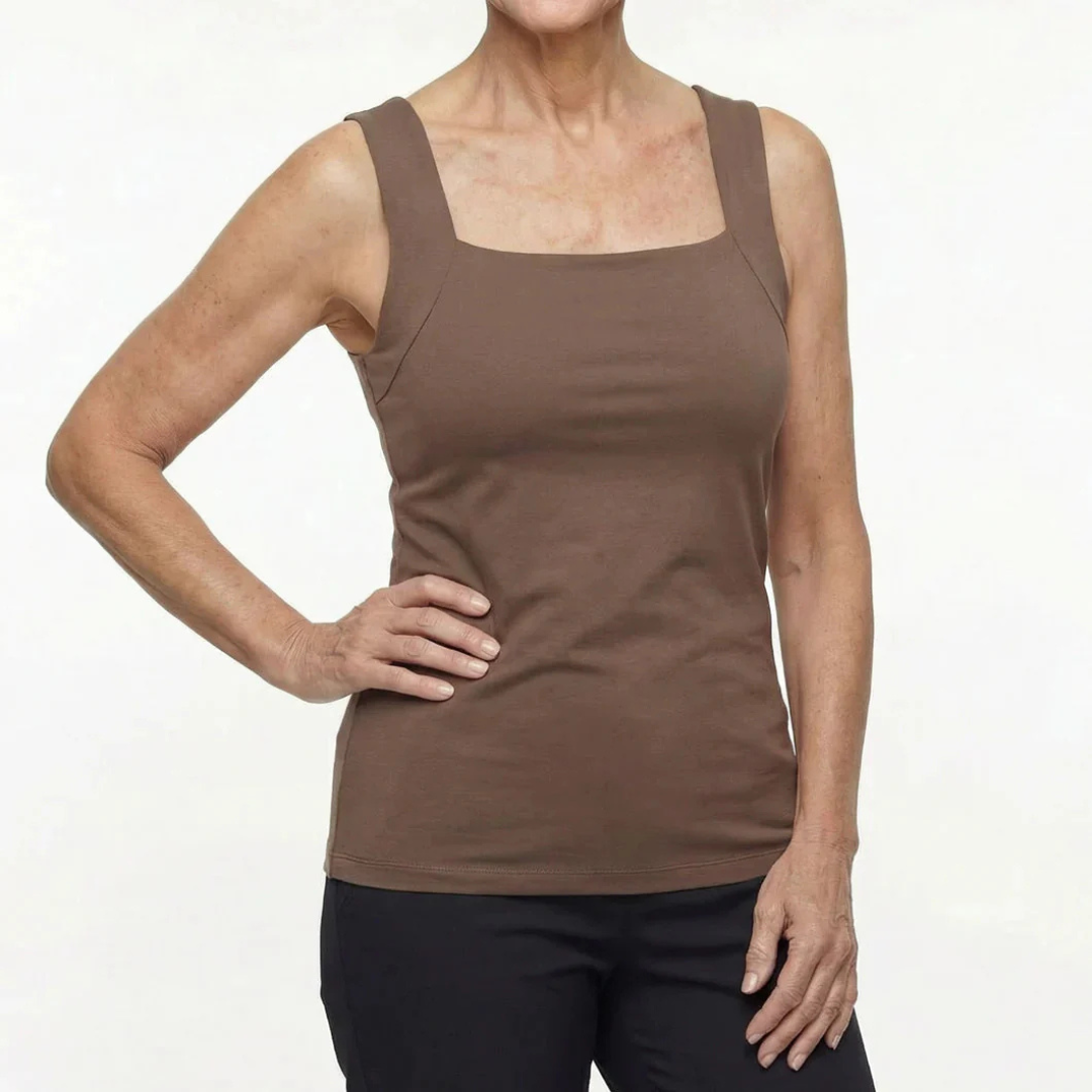 Modisches Damen Tanktop mit integriertem Sport-BH, vielseitig kombinierbar.