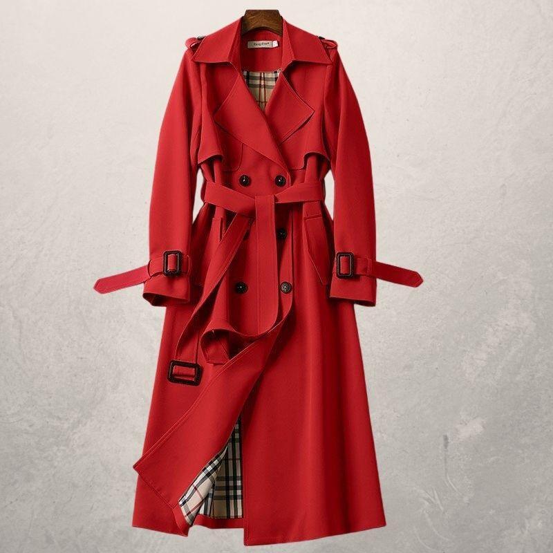 Zeitloser Damen Wintermantel, mittellang, mit Polo-Kragen und stylischer Schnürung. Perfekte Damenmode.