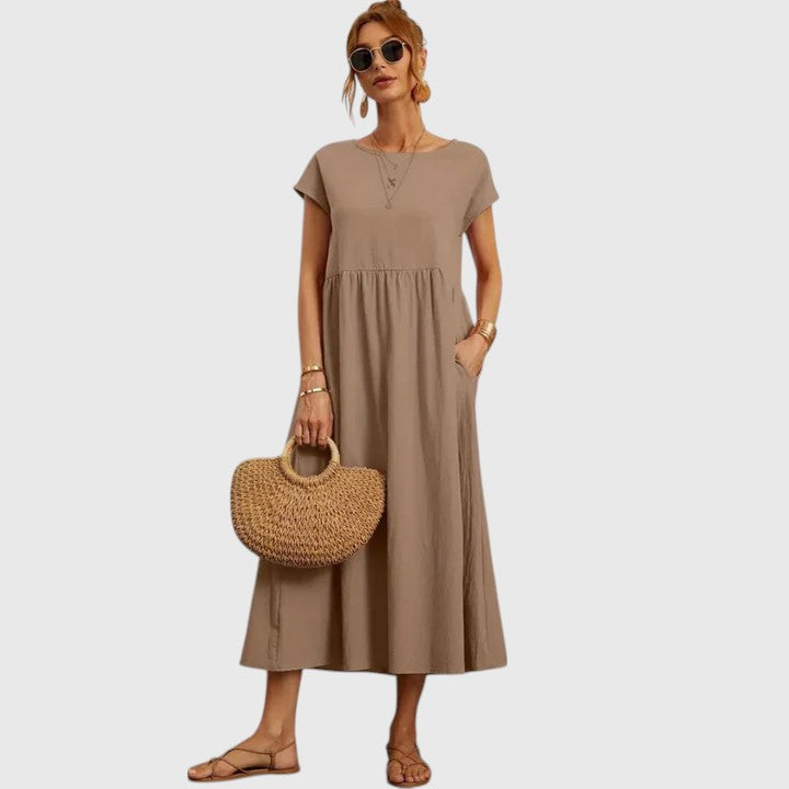 Lockeres Kurzarm-Midikleid für Damen, bequem, perfekt als entspanntes Sommer-Freizeitkleid.