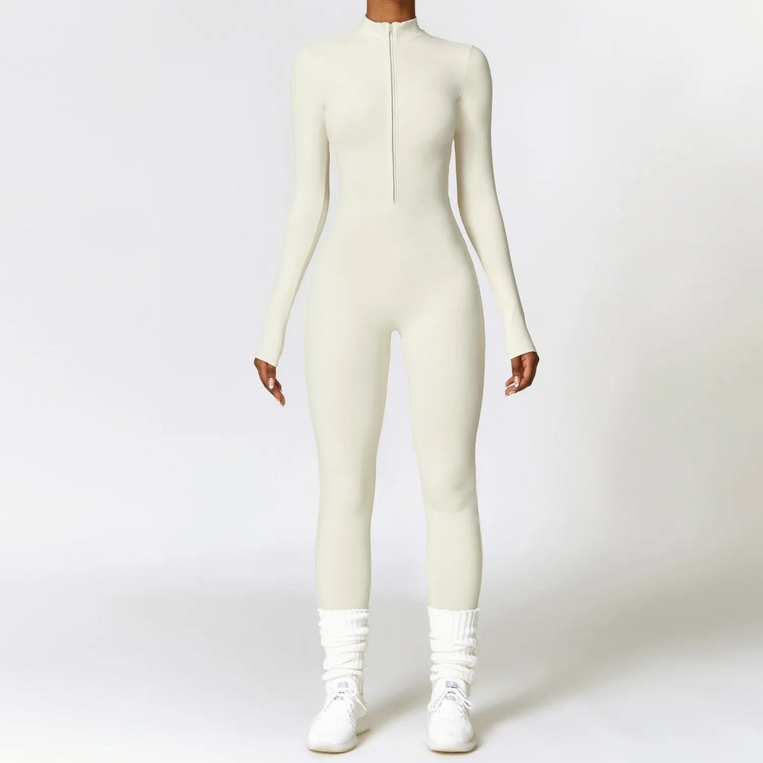 Sportlicher Damen Overall mit langen Ärmeln, praktischem Reißverschluss und Stehkragen.