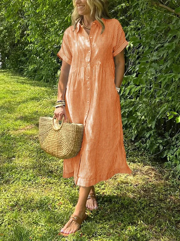 Langes, fließendes Damen Maxikleid mit Kurzarm, alltagstauglich und bequem für warme Tage.
