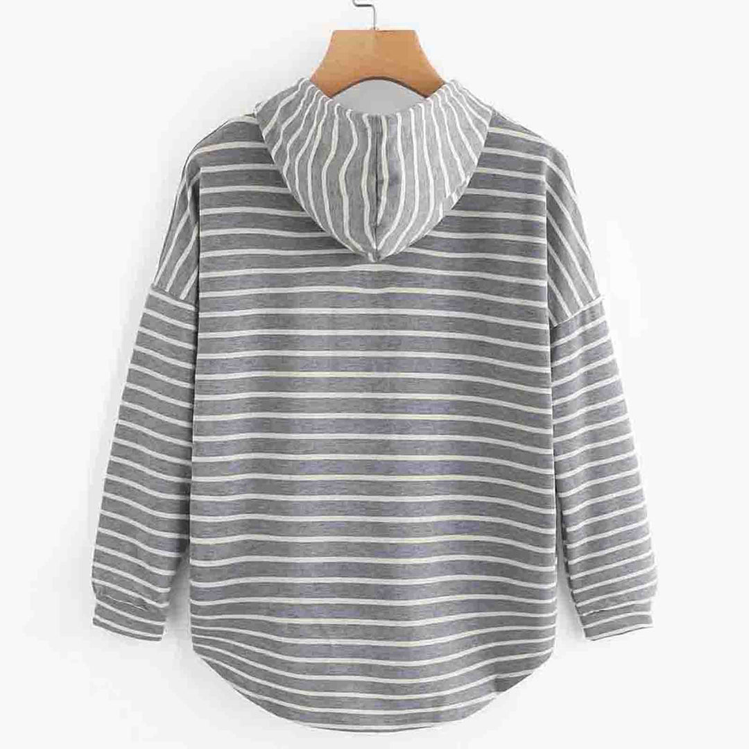 Gemütlicher Damen Kapuzenpullover für den Herbst. Gestreifter Hoodie mit praktischer Kängurutasche & Kapuze.
