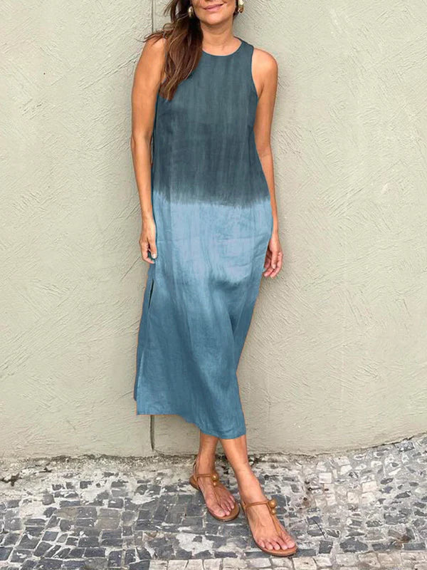 Vielseitiges langes Damenkleid in Naturfarben, perfekt als elegantes Sommer- oder bequemes Freizeitkleid.