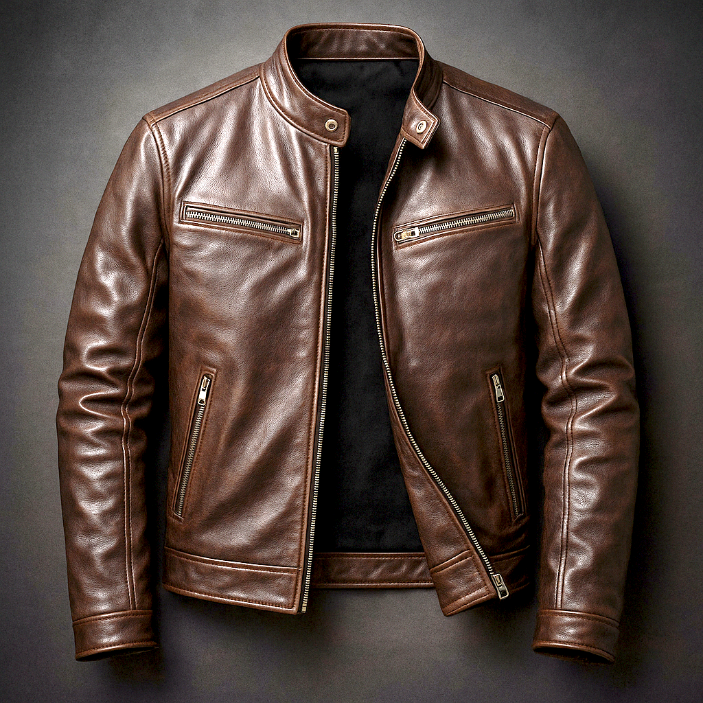Modell trägt stilvolle Herren Vintage Jacke, leicht & bequem für Freizeit & Outdoor.