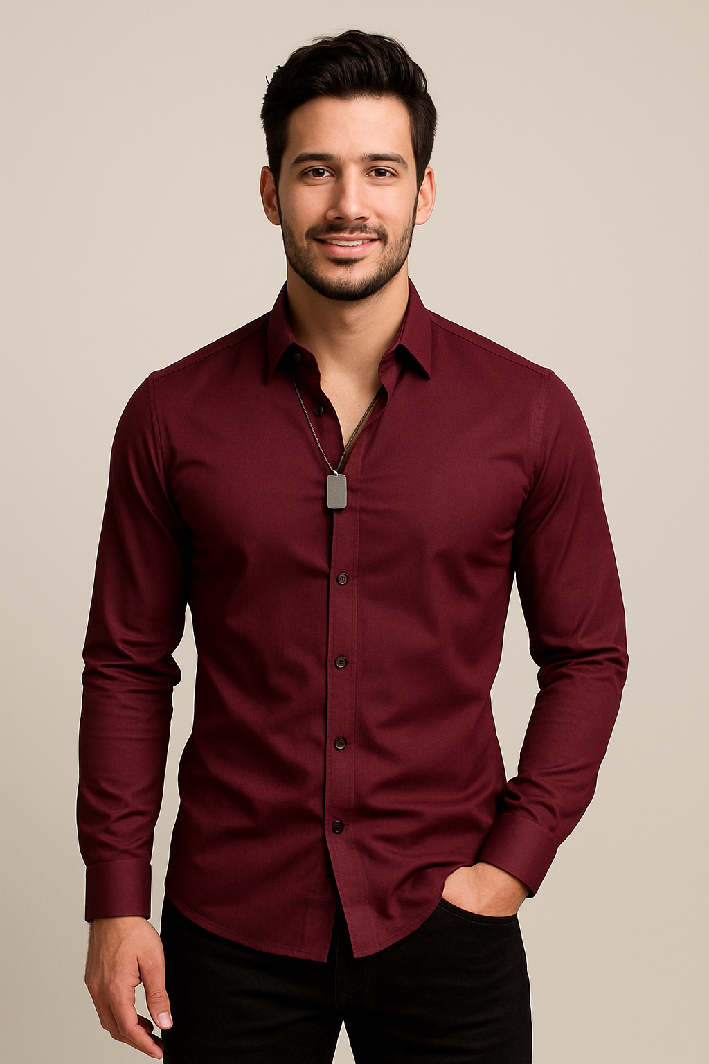 Körpernahes Herren Langarmhemd, stretchig & atmungsaktiv, perfekt für Freizeitlooks.