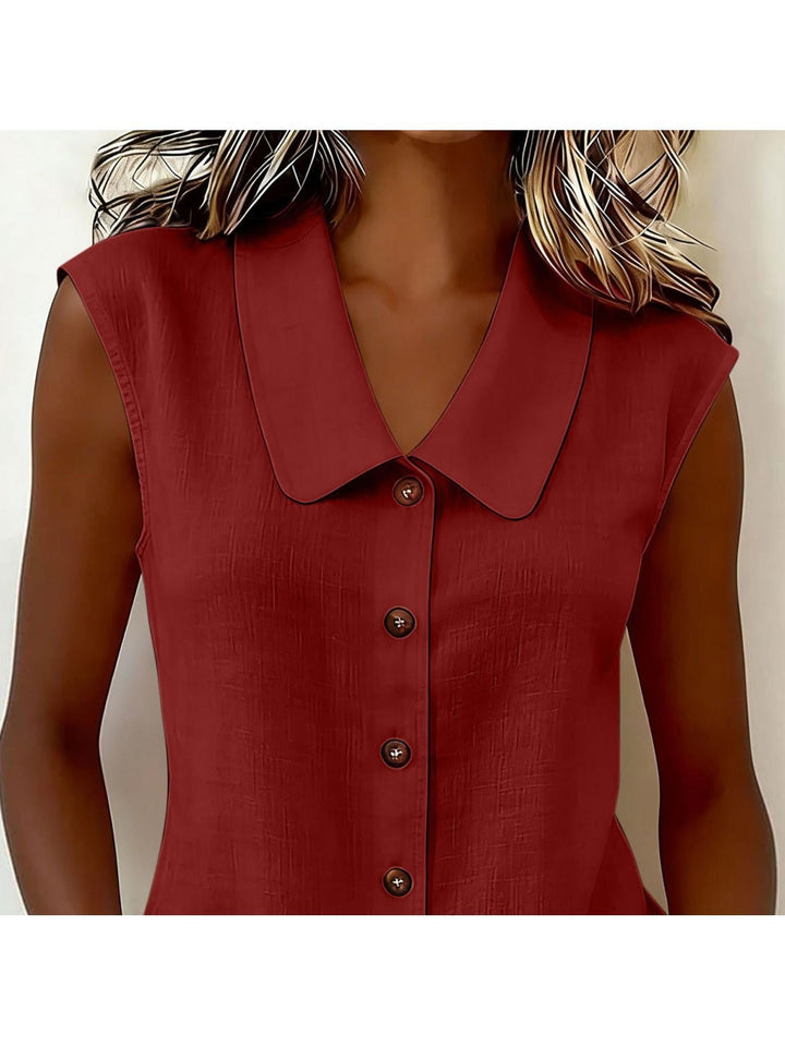 Modernes Damen Blusentop, ärmellos, mit Kragen und dezenter Knopfleiste, perfekt für urbane Styles.