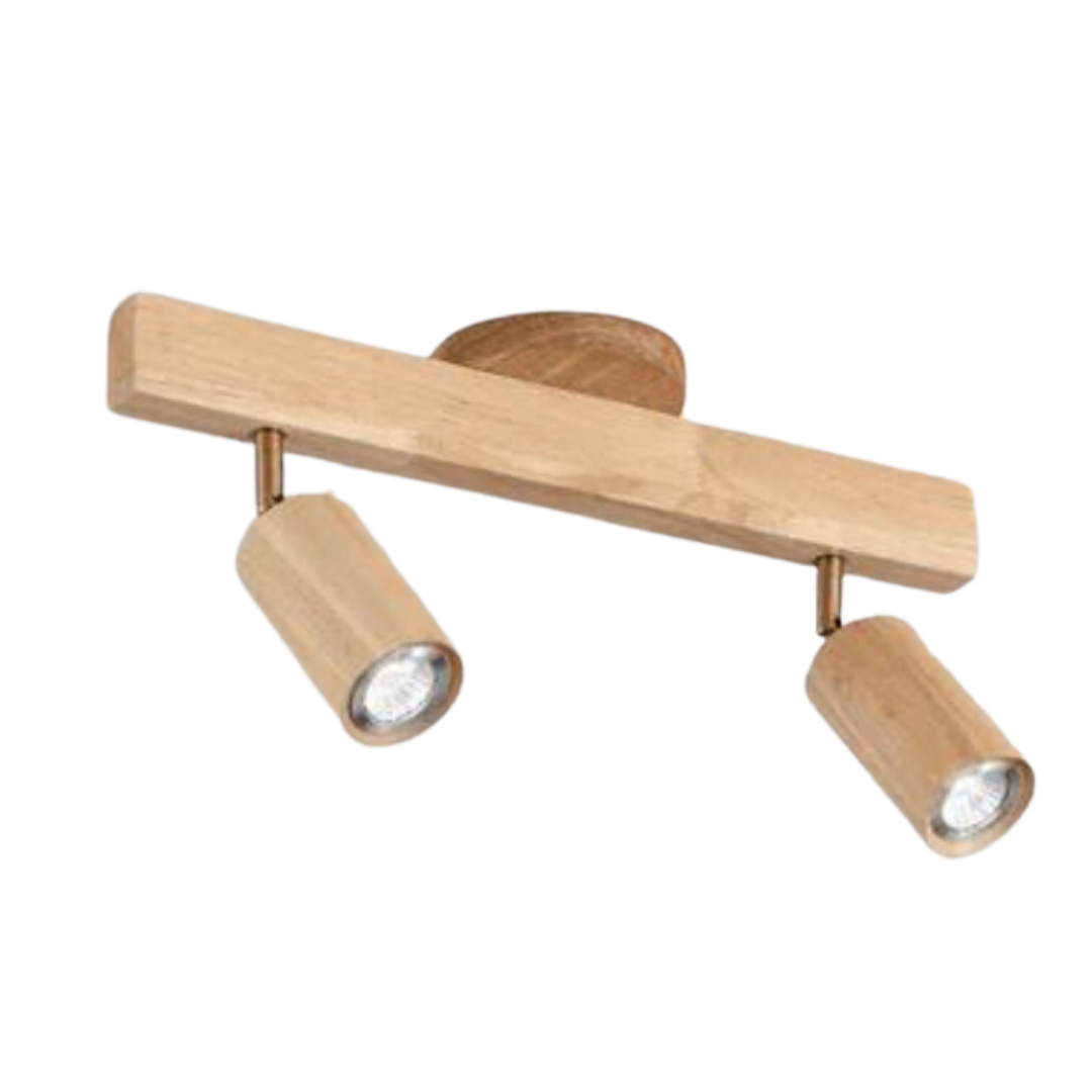 Holz-Deckenlampe mit verstellbaren LED-Spots, modern, für Innenräume.