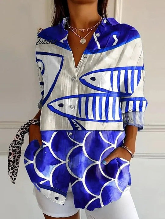 Exklusive Damen Printbluse mit Knopfleiste, Langarm, hebt Ihren Stil hervor.