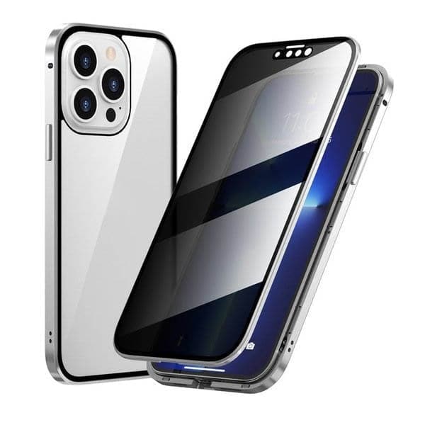 Sichtschutzhülle für iPhone: Magnetischer 360° Schutz mit Metallrahmen und integriertem Displayschutz.