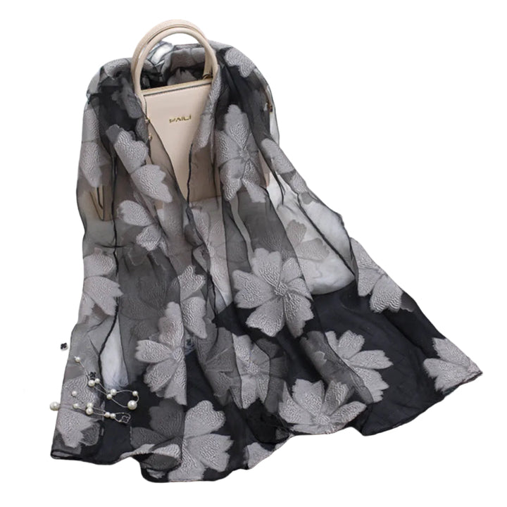 Damen Schal mit elegantem Blumenmuster & Cut-Outs, leicht & vielseitig für Frühling/Sommer.