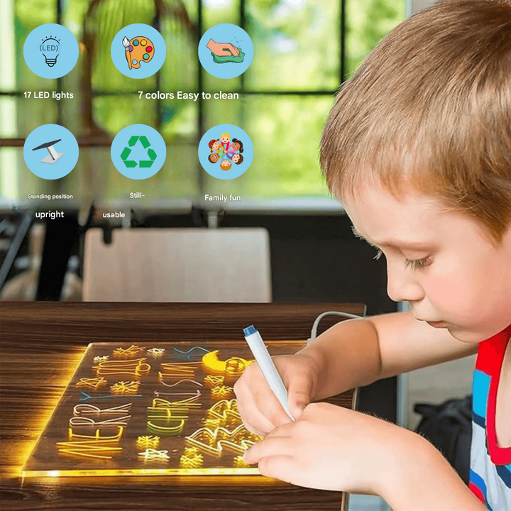 LED Leuchtzeichenbrett LuminaPlay; Kinder zeichnen mit Licht; interaktives Kreativspielzeug für spielerisches Lernen.