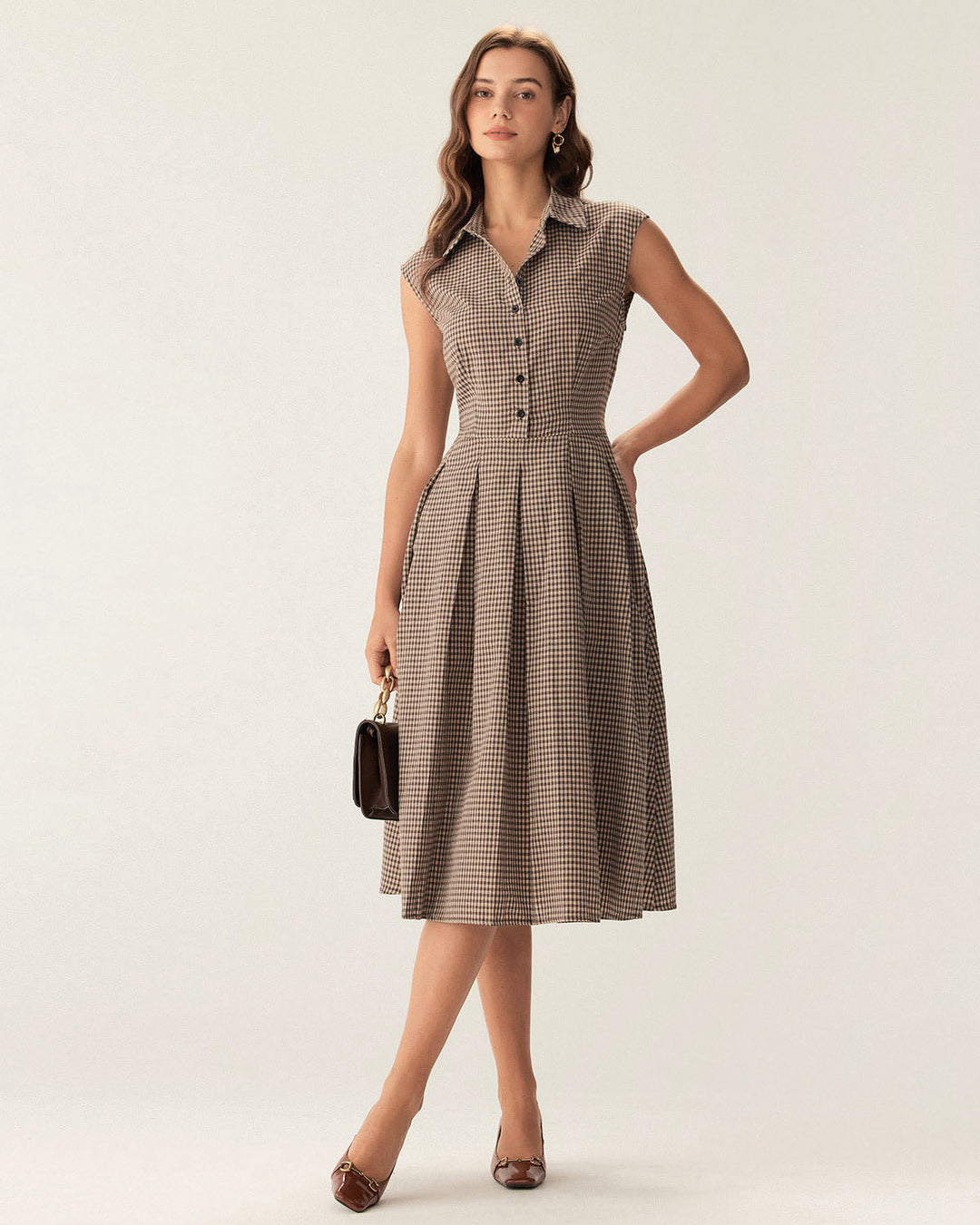 Modisches Damen-Midikleid, kariert, mit durchgehender Knopfleiste und schmeichelhafter A-Linie.
