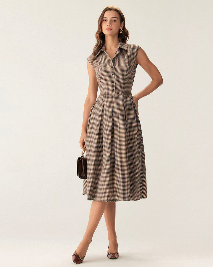 Modisches Damen-Midikleid, kariert, mit durchgehender Knopfleiste und schmeichelhafter A-Linie.