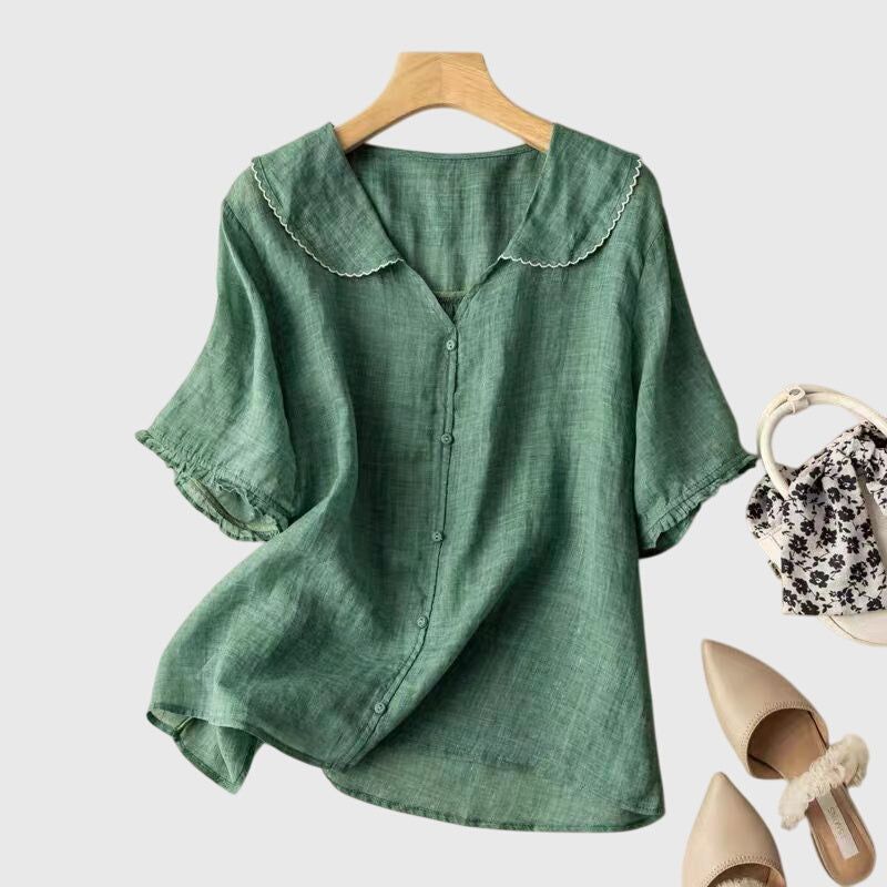 Klassische Damen Kurzarm Knopfbluse Sophie, elegant für Büro und Freizeit, vielseitig kombinierbar.