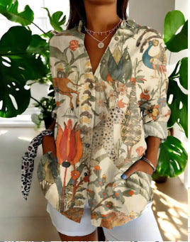 Damenbluse mit auffälligem Print, Knopfleiste, Langarm, für einen individuellen Look.