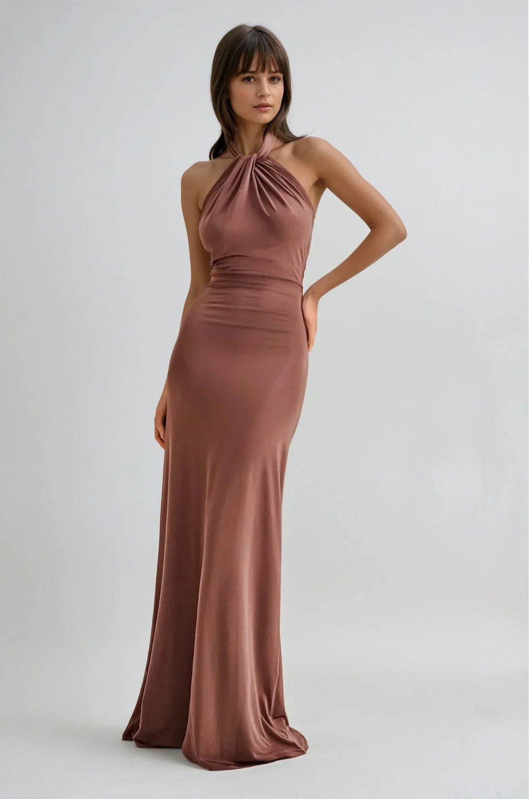 Modisches Damen Maxikleid mit Neckholder-Ausschnitt, ein schickes elegantes Sommerkleid für Hochzeitsgäste.