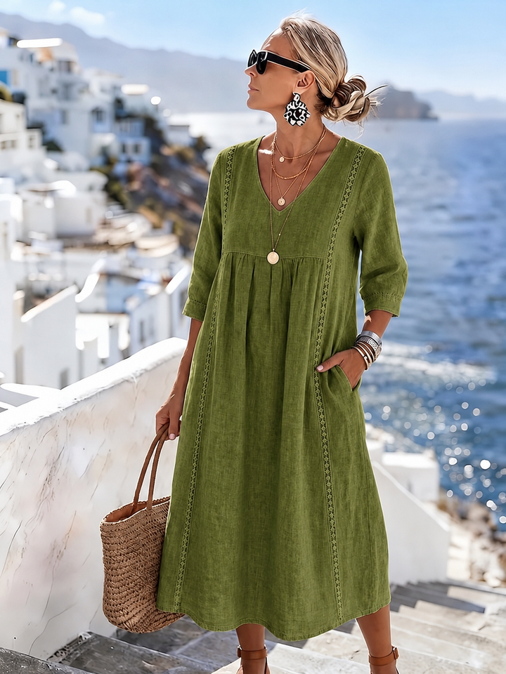 Lässiges & bequemes Damenkleid: Patchwork-Stil, Spitze, Kurzarm, perfekt für warme Tage.
