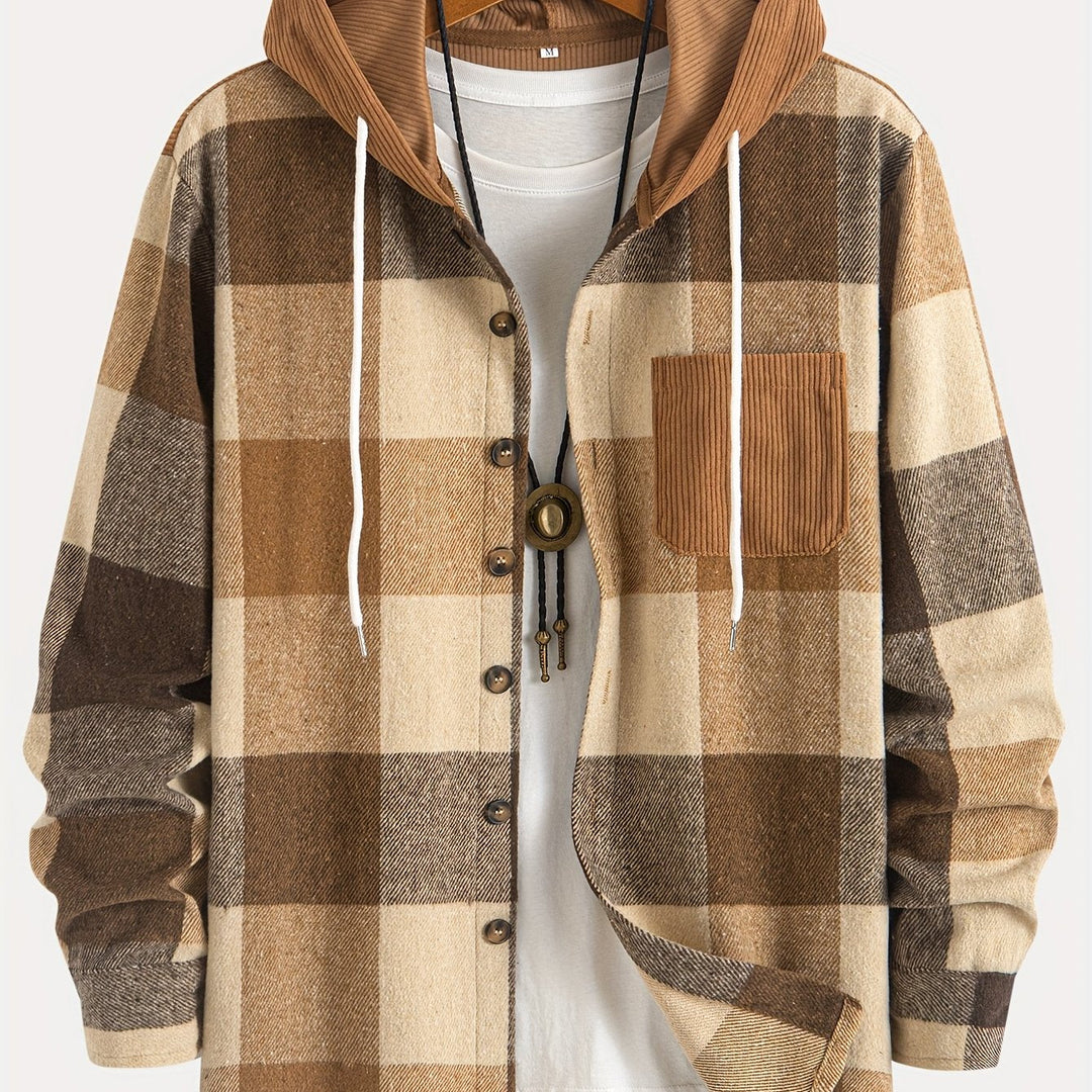 Robuste Herren Hemdjacke kariert mit Kapuze, Winterkleidung, warm & bequem.