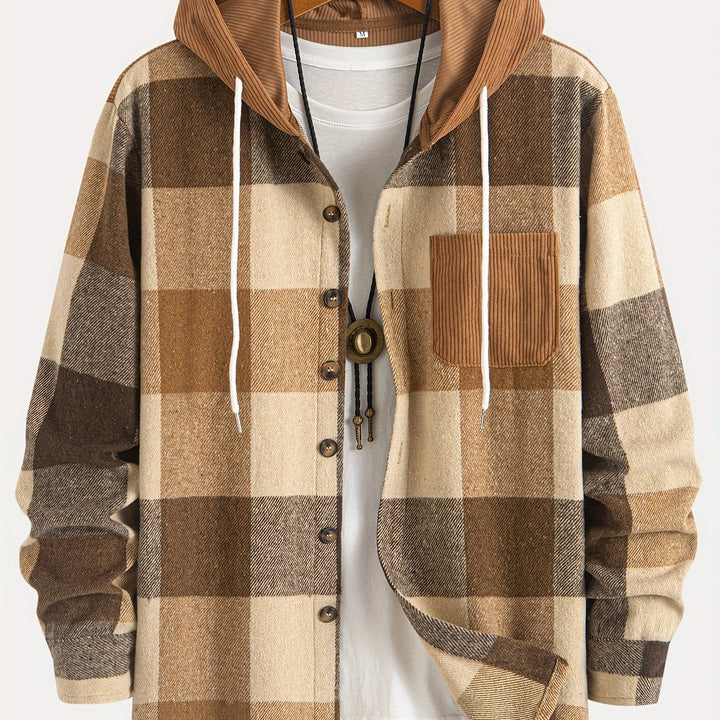 Robuste Herren Hemdjacke kariert mit Kapuze, Winterkleidung, warm & bequem.