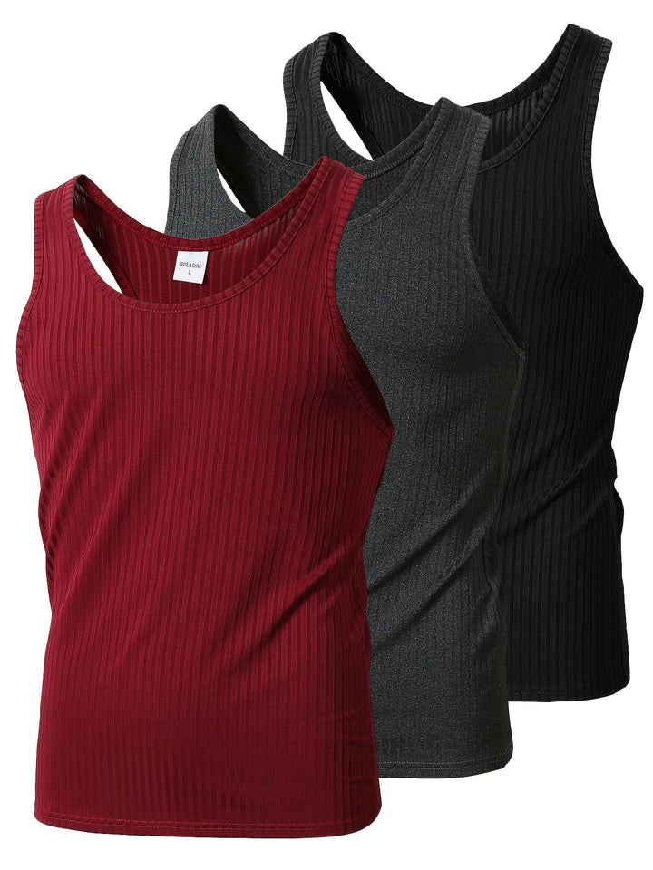 Sportliches Herren Ripp Tanktop im 3er Pack. Ideales Fitness Top & bequemes Unterhemd für Männer.
