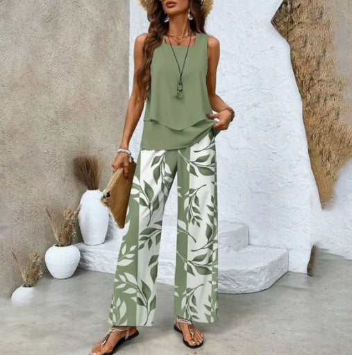 Chicer Damen Sommer-Zweiteiler für Party & Urlaub. Ärmelloses Top & weite Hose für einen stilvollen Auftritt.